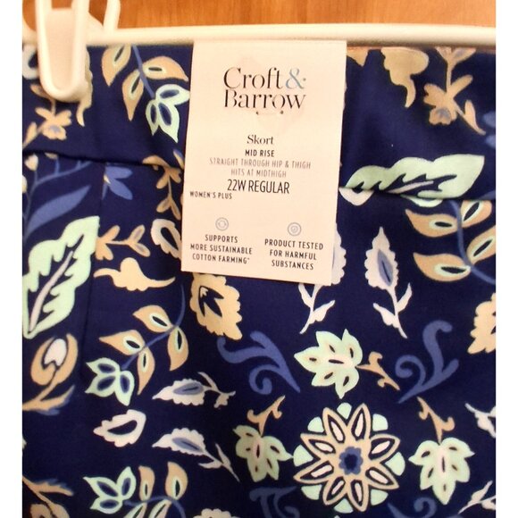 Croft & Barrow The Effortless Stretch Skort Women Size 22W Blue Floral Pockets - Picture 2 of 7